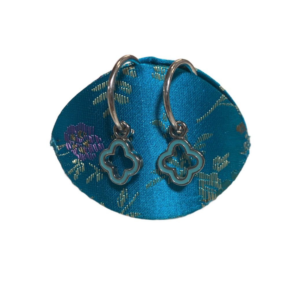 Origami Owl | Interchangeable Aqua Blue Silver Tone Earrings with Fortune Cookie